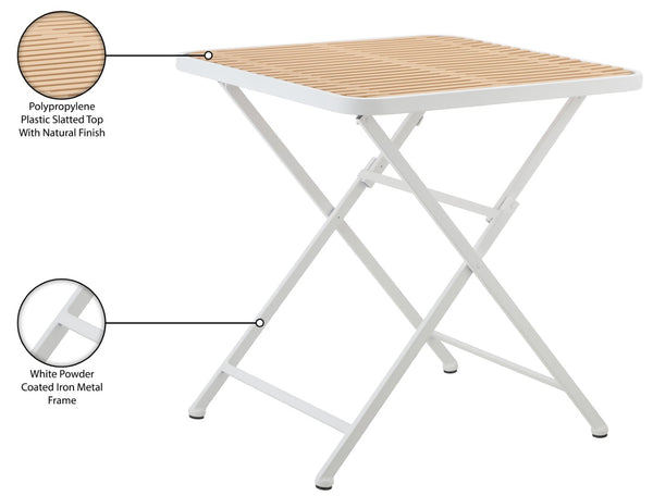 Meridian Furniture Marilla Foldable Outdoor Dining Table with Iron Frame and Slatted Polypropylene Weather Top White / Natural 55012White-T