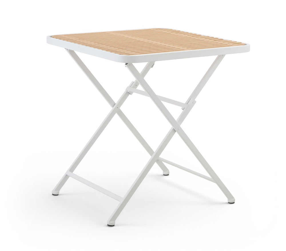 Meridian Furniture Marilla Foldable Outdoor Dining Table with Iron Frame and Slatted Polypropylene Weather Top White / Natural 55012White-T