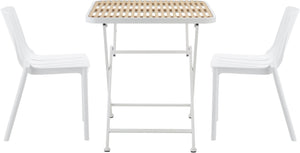 Meridian Furniture Marilla Foldable Outdoor Dining Table with Iron Frame and Slatted Polypropylene Weather Top White / Natural 55012White-T