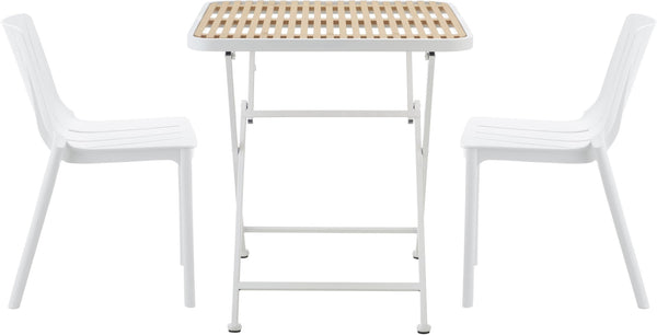 Meridian Furniture Marilla Foldable Outdoor Dining Table with Iron Frame and Slatted Polypropylene Weather Top White / Natural 55012White-T