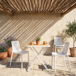 Meridian Furniture Marilla Foldable Outdoor Dining Table with Iron Frame and Slatted Polypropylene Weather Top White / Natural 55012White-T
