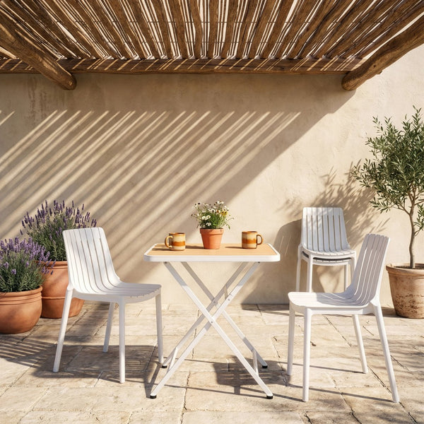 Meridian Furniture Marilla Foldable Outdoor Dining Table with Iron Frame and Slatted Polypropylene Weather Top White / Natural 55012White-T