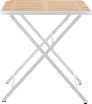 Meridian Furniture Marilla Foldable Outdoor Dining Table with Iron Frame and Slatted Polypropylene Weather Top White / Natural 55012White-T