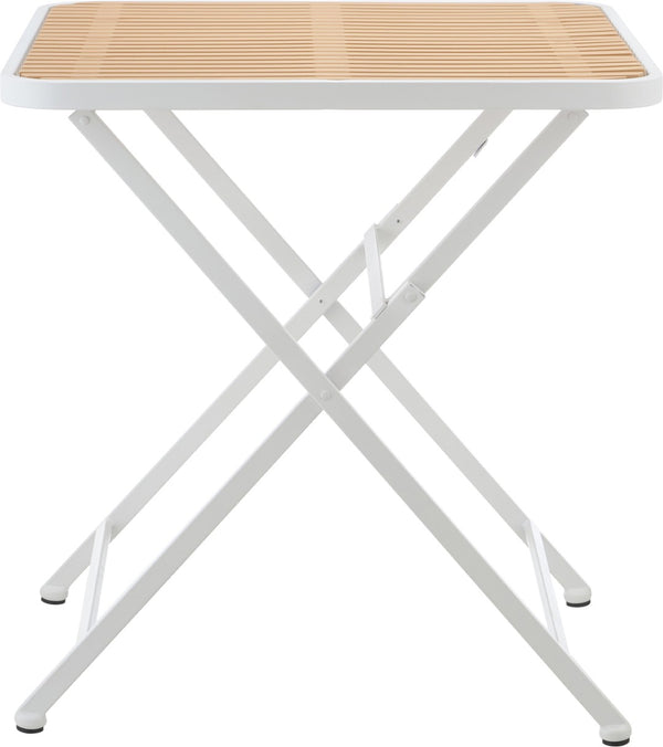 Meridian Furniture Marilla Foldable Outdoor Dining Table with Iron Frame and Slatted Polypropylene Weather Top White / Natural 55012White-T