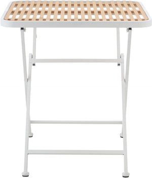 Meridian Furniture Marilla Foldable Outdoor Dining Table with Iron Frame and Slatted Polypropylene Weather Top White / Natural 55012White-T