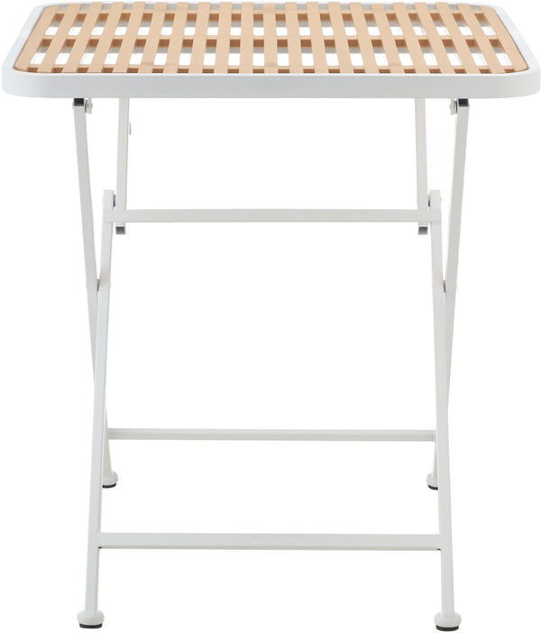 Meridian Furniture Marilla Foldable Outdoor Dining Table with Iron Frame and Slatted Polypropylene Weather Top White / Natural 55012White-T