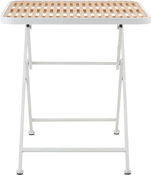 Meridian Furniture Marilla Foldable Outdoor Dining Table with Iron Frame and Slatted Polypropylene Weather Top White / Natural 55012White-T