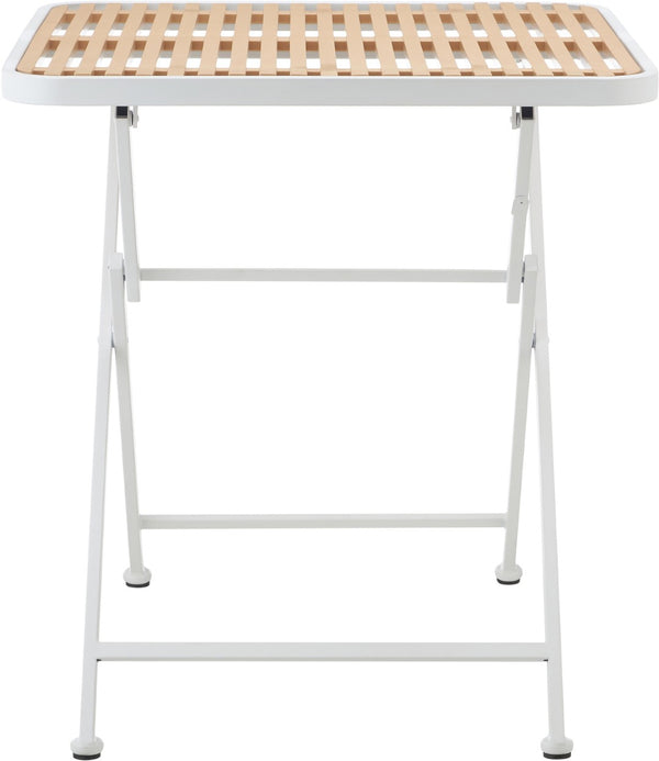Meridian Furniture Marilla Foldable Outdoor Dining Table with Iron Frame and Slatted Polypropylene Weather Top White / Natural 55012White-T