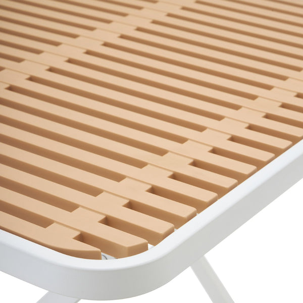 Meridian Furniture Marilla Foldable Outdoor Dining Table with Iron Frame and Slatted Polypropylene Weather Top White / Natural 55012White-T