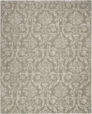Homeroots 5' X 7' Olive Green And Ivory Damask Distressed Non Skid Area Rug  Polypropylene 550137