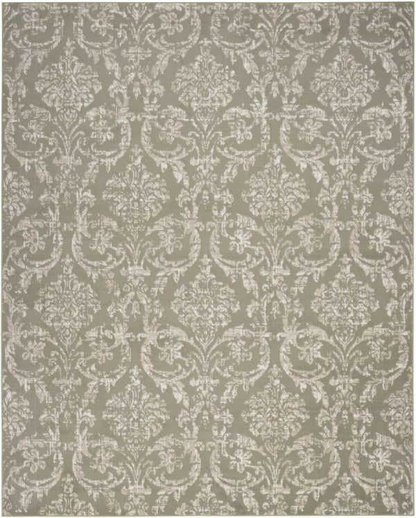 Homeroots 5' X 7' Olive Green And Ivory Damask Distressed Non Skid Area Rug  Polypropylene 550137