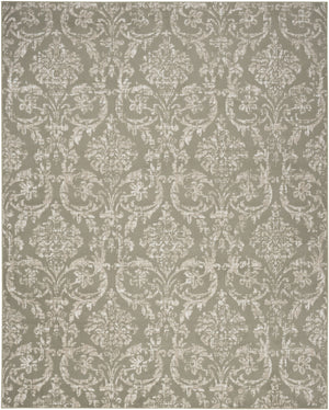 Homeroots 5' X 7' Olive Green And Ivory Damask Distressed Non Skid Area Rug  Polypropylene 550137