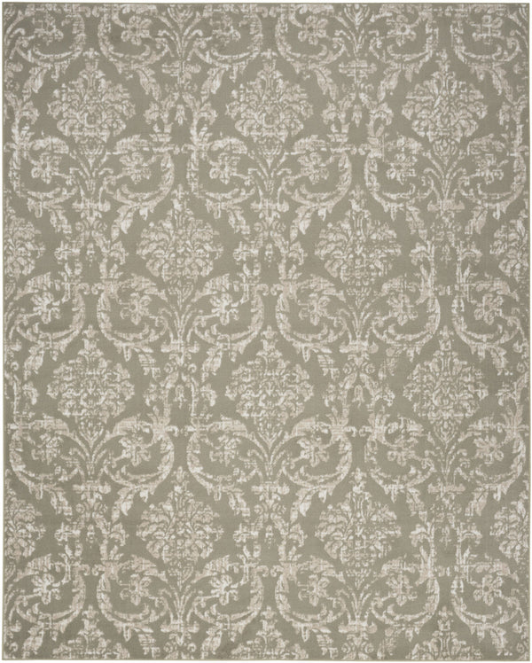 Homeroots 5' X 7' Olive Green And Ivory Damask Distressed Non Skid Area Rug  Polypropylene 550137