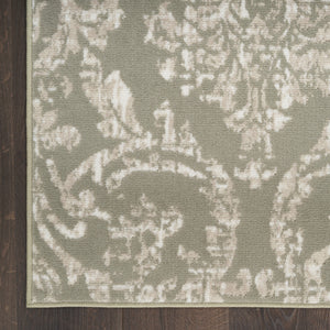 Homeroots 5' X 7' Olive Green And Ivory Damask Distressed Non Skid Area Rug  Polypropylene 550137