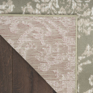 Homeroots 5' X 7' Olive Green And Ivory Damask Distressed Non Skid Area Rug  Polypropylene 550137