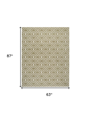 Homeroots 5' X 7' Olive Green And Ivory Trellis Non Skid Area Rug  Polypropylene 550138