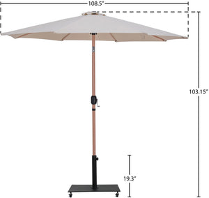 Meridian Furniture Fiji Outdoor Patio Umbrella with Teak Pole Beige Polyester Canopy and Wheeled Base 55014Beige-AB