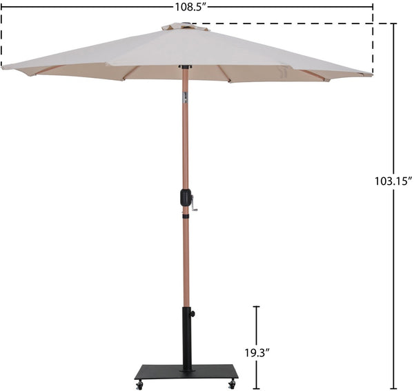 Meridian Furniture Fiji Outdoor Patio Umbrella with Teak Pole Beige Polyester Canopy and Wheeled Base 55014Beige-AB