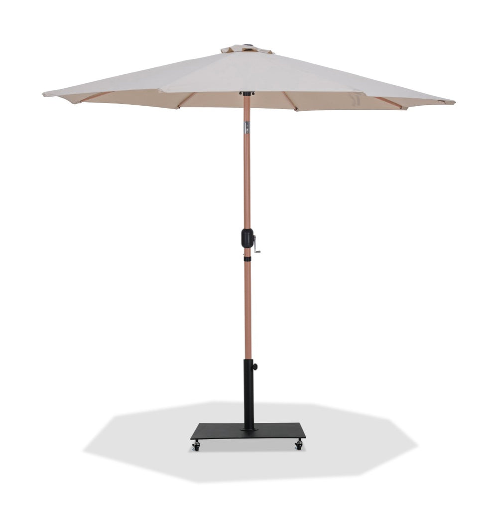 Meridian Furniture Fiji Outdoor Patio Umbrella with Teak Pole Beige Polyester Canopy and Wheeled Base 55014Beige-AB