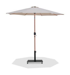 Meridian Furniture Fiji Outdoor Patio Umbrella with Teak Pole Beige Polyester Canopy and Wheeled Base 55014Beige-AB