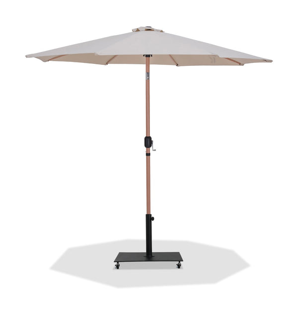 Meridian Furniture Fiji Outdoor Patio Umbrella with Teak Pole Beige Polyester Canopy and Wheeled Base 55014Beige-AB