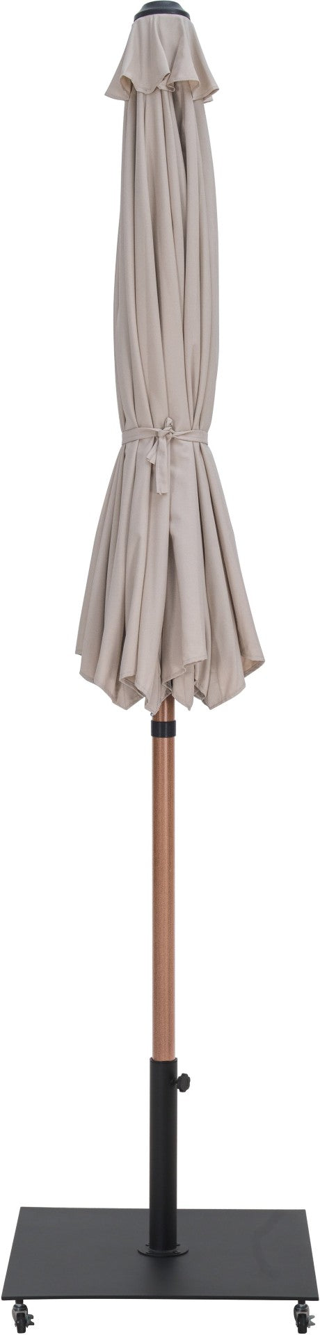 Meridian Furniture Fiji Outdoor Patio Umbrella with Teak Pole Beige Polyester Canopy and Wheeled Base 55014Beige-AB
