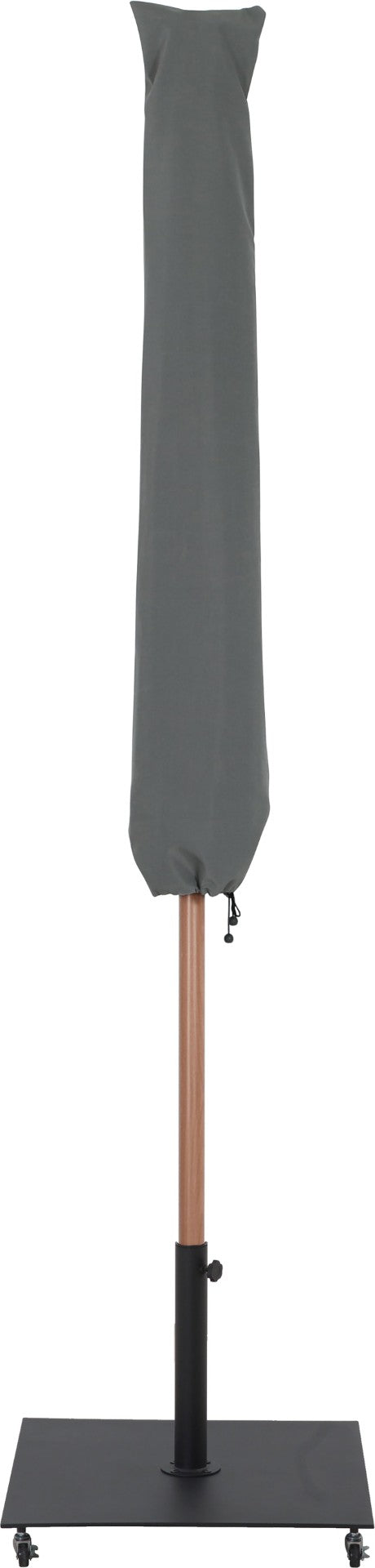 Meridian Furniture Fiji Outdoor Patio Umbrella with Teak Pole Beige Polyester Canopy and Wheeled Base 55014Beige-AB