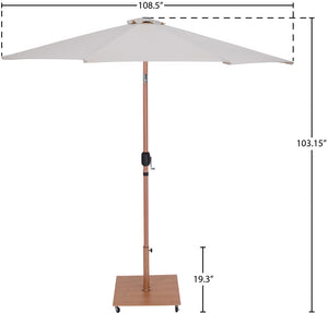 Meridian Furniture Fiji Outdoor Patio Umbrella Set with Wheeled Base Teak Pole and Water Resistant Canopy 55014Beige-AT