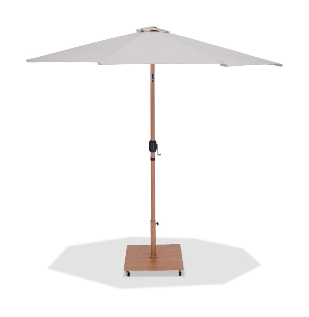 Meridian Furniture Fiji Outdoor Patio Umbrella Set with Wheeled Base Teak Pole and Water Resistant Canopy 55014Beige-AT