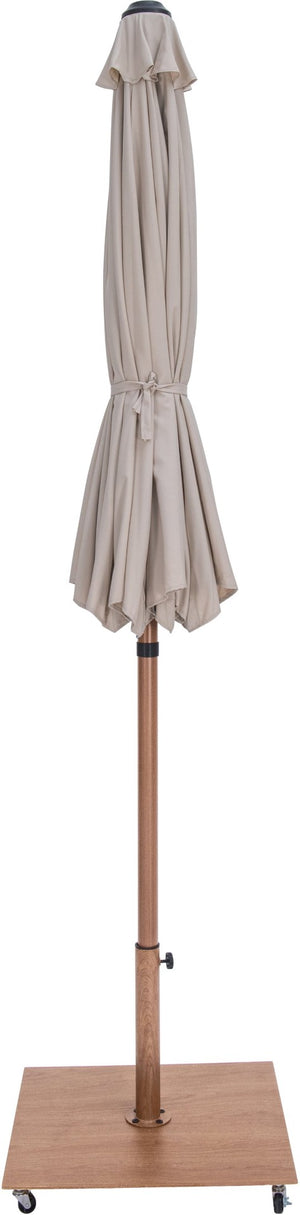 Meridian Furniture Fiji Outdoor Patio Umbrella Set with Wheeled Base Teak Pole and Water Resistant Canopy 55014Beige-AT