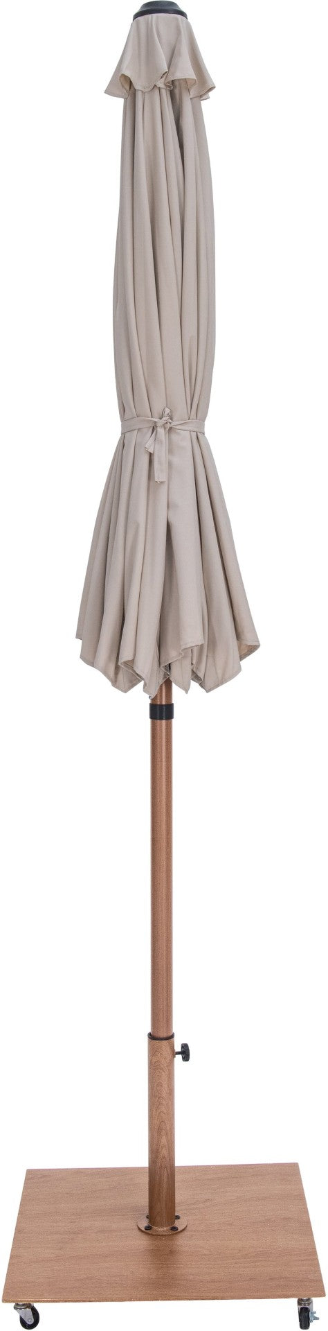 Meridian Furniture Fiji Outdoor Patio Umbrella Set with Wheeled Base Teak Pole and Water Resistant Canopy 55014Beige-AT