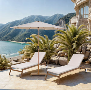 Meridian Furniture Fiji Outdoor Patio Umbrella Set with Wheeled Base Teak Pole and Water Resistant Canopy 55014Beige-AT