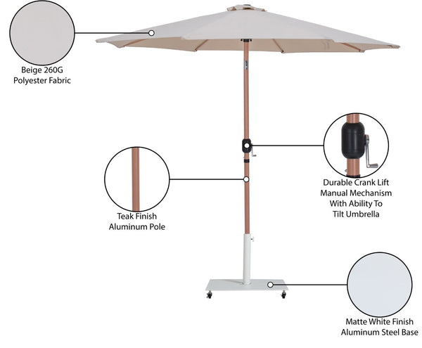 Meridian Furniture Fiji Outdoor Patio Umbrella with Weighted Base Uv Resistant Beige Polyester Canopy 55014Beige-AW