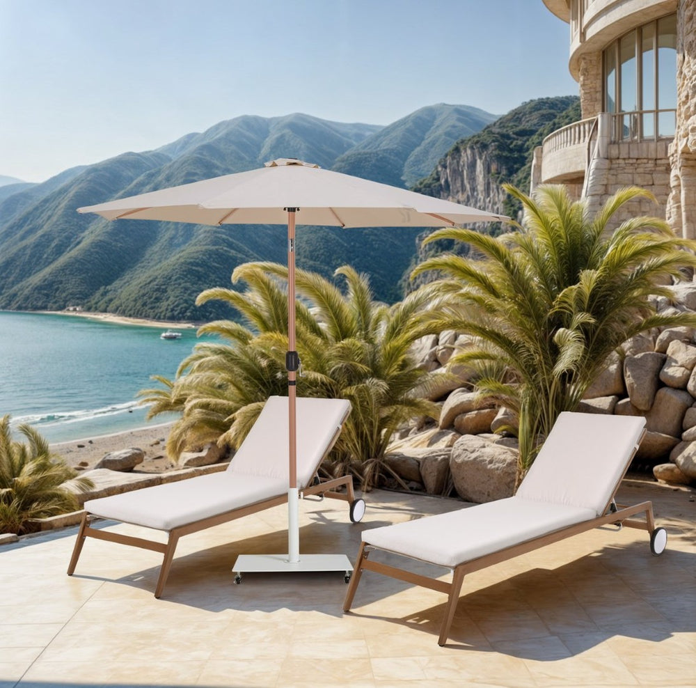 Meridian Furniture Fiji Outdoor Patio Umbrella with Weighted Base Uv Resistant Beige Polyester Canopy 55014Beige-AW