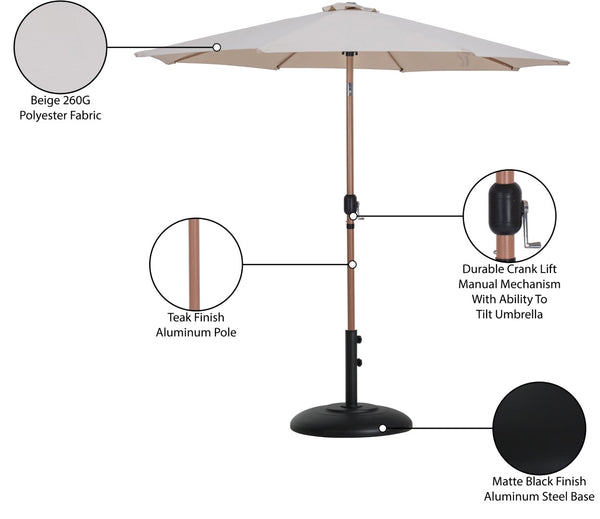 Meridian Furniture Fiji Outdoor Patio Umbrella with Teak Pole Weighted Base Uv Resistant Canopy 55014Beige-BB