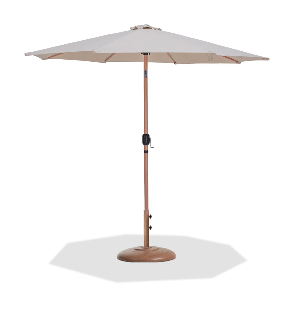 Meridian Furniture Fiji Outdoor Patio Umbrella with Base Teak Pole Water Resistant Uv Canopy 55014Beige-BT