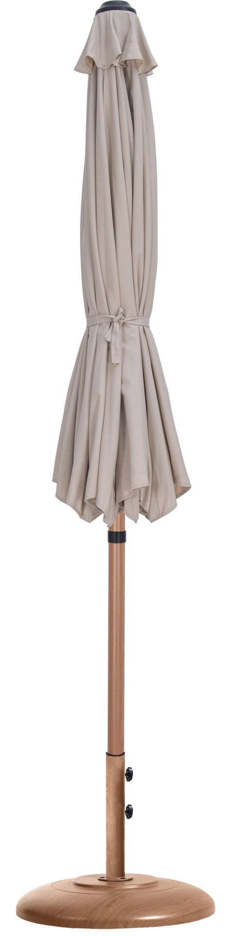 Meridian Furniture Fiji Outdoor Patio Umbrella with Base Teak Pole Water Resistant Uv Canopy 55014Beige-BT