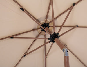 Meridian Furniture Fiji Outdoor Patio Umbrella with Base Teak Pole Water Resistant Uv Canopy 55014Beige-BT