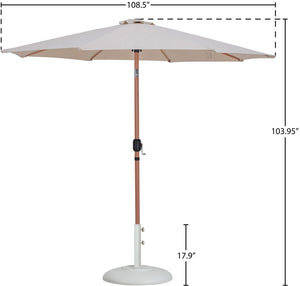 Meridian Furniture Fiji Outdoor Patio Umbrella with Base Fade Resistant Polyester and Teak Aluminum Pole 55014Beige-BW