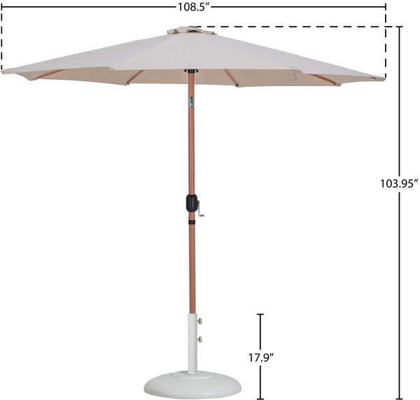 Meridian Furniture Fiji Outdoor Patio Umbrella with Base Fade Resistant Polyester and Teak Aluminum Pole 55014Beige-BW