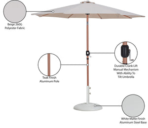 Meridian Furniture Fiji Outdoor Patio Umbrella with Base Fade Resistant Polyester and Teak Aluminum Pole 55014Beige-BW