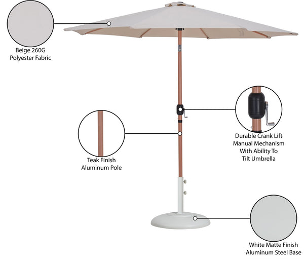 Meridian Furniture Fiji Outdoor Patio Umbrella with Base Fade Resistant Polyester and Teak Aluminum Pole 55014Beige-BW