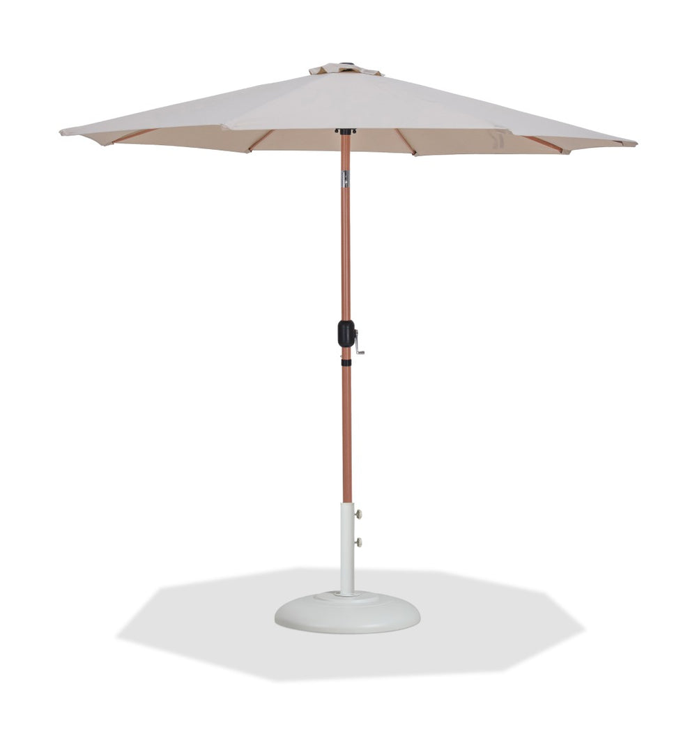 Meridian Furniture Fiji Outdoor Patio Umbrella with Base Fade Resistant Polyester and Teak Aluminum Pole 55014Beige-BW