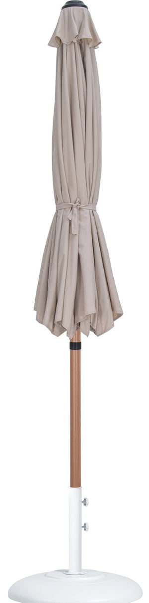 Meridian Furniture Fiji Outdoor Patio Umbrella with Base Fade Resistant Polyester and Teak Aluminum Pole 55014Beige-BW