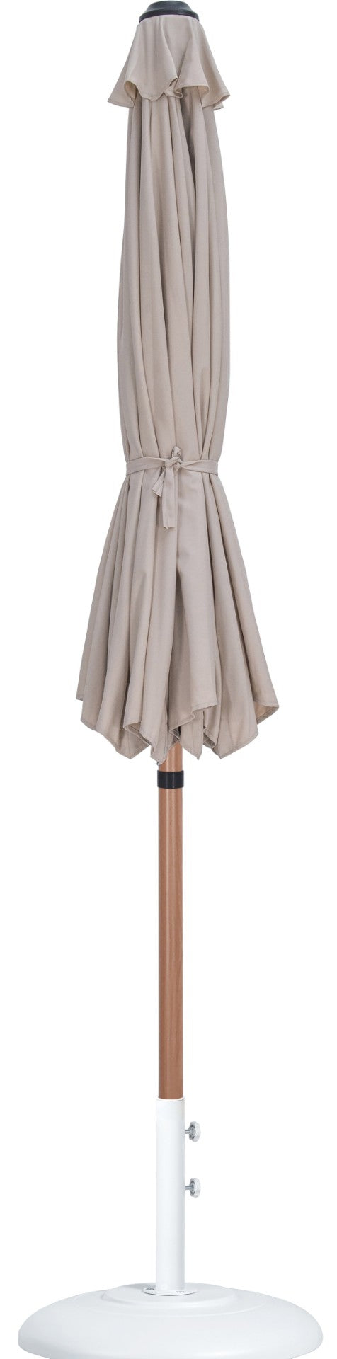 Meridian Furniture Fiji Outdoor Patio Umbrella with Base Fade Resistant Polyester and Teak Aluminum Pole 55014Beige-BW