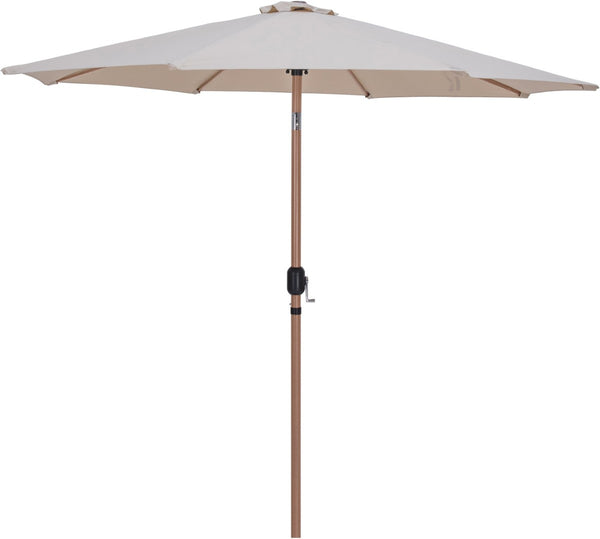 Meridian Furniture Fiji Outdoor Patio Umbrella with Base Fade Resistant Polyester and Teak Aluminum Pole 55014Beige-BW