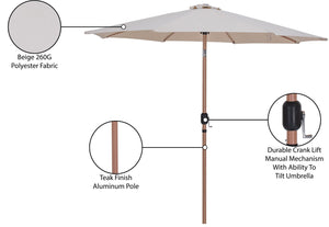 Meridian Furniture Fiji Outdoor Patio Umbrella with Uv Resistant Polyester Canopy and Teak Aluminum Pole Shade Beige 55014 55014Beige-U