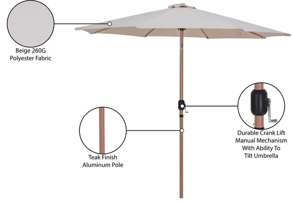 Meridian Furniture Fiji Outdoor Patio Umbrella with Uv Resistant Polyester Canopy and Teak Aluminum Pole Shade Beige 55014 55014Beige-U