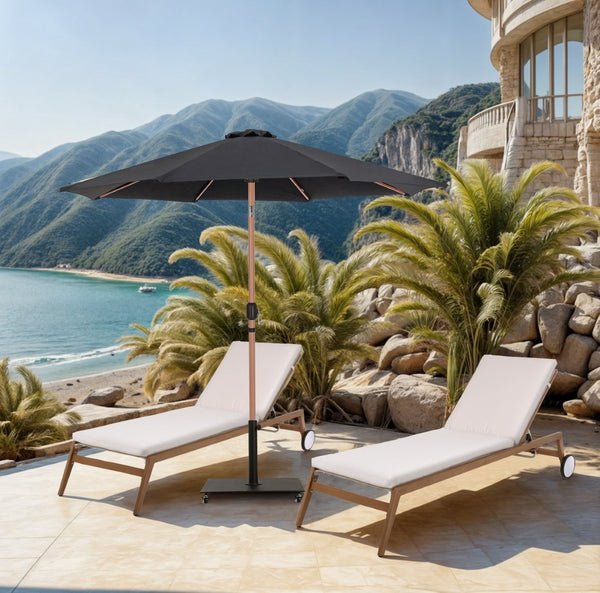 Meridian Furniture Fiji Cantilever Patio Umbrella with Weighted Caster Base and Weather Resistant Fabric 55014Black-AB