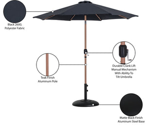 Meridian Furniture Fiji Cantilever Outdoor Umbrella with Teak Pole Uv Resistant Canopy and Matte Base 55014Black-BB